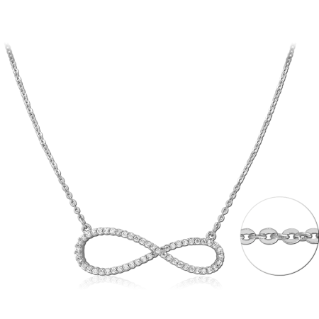 STERLING SILVER 925 NECKLACE INFINITY PENDANT WITH CLEAR PAVE GEMS