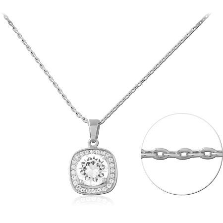 STERLING SILVER 925 NECKLACE CUSHION HALO DROP PENDANT WITH CLEAR GEM