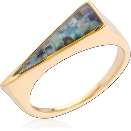 GOLD PVD 18K COATED SURGICAL STEEL SYNTHETIC MOTHER OF PEARL MOSAIC RING - TRIANGLE