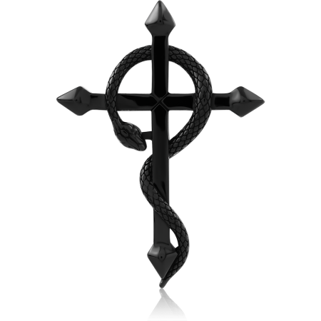 BLACK PVD COATED SURGICAL STEEL PENDANT CROSS WRAPPED SNAKE DESIGN