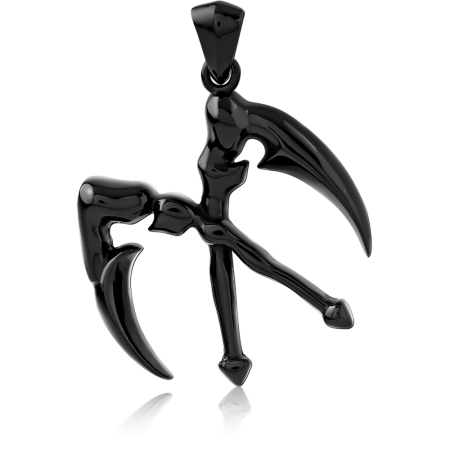 BLACK PVD COATED SURGICAL STEEL PENDANT SKELETAL SCYTHE BONE DESIGN