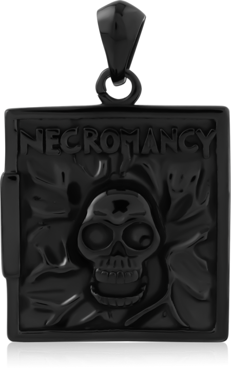 BLACK PVD COATED SURGICAL STEEL PENDANT NECROMANCY BOOK WITH SKULL