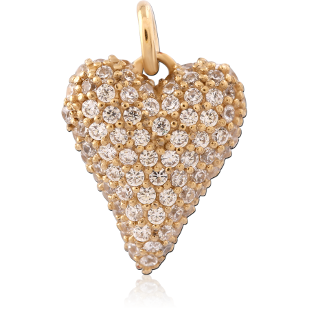 GOLD PVD 18K COATED SURGICAL STEEL PENDANT FULL PAVE HEART GEMS