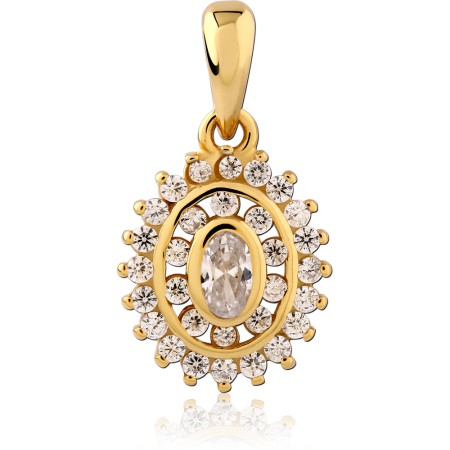 GOLD PLATED 18K STERLING SILVER 925 PENDANT OVAL GEM DOUBLE HALO