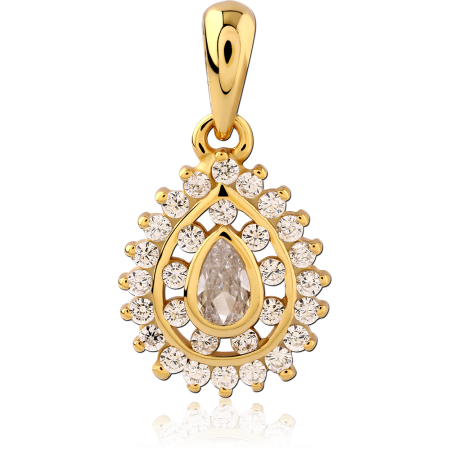 GOLD PLATED 18K STERLING SILVER 925 PENDANT TEARDROP GEM DOUBLE HALO
