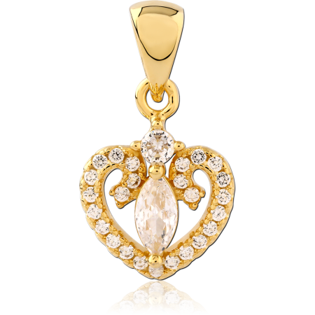GOLD PLATED 18K STERLING SILVER 925 PENDANT OPEN HEART MARQUISE GEM ACCENTS