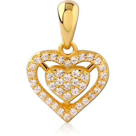 GOLD PLATED 18K STERLING SILVER 925 PENDANT DOUBLE HEART PAVE GEM ACCENTS