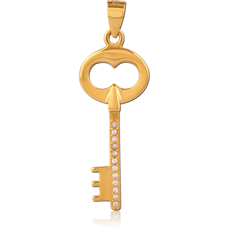 GOLD PLATED STERLING SILVER 925 PENDANT KEY WITH CLEAR GEM ACCENTS