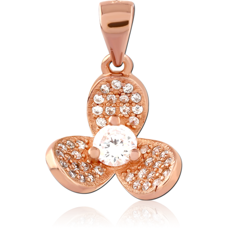 ROSE GOLD PLATED STERLING SILVER 925 PENDANT THREE PETAL FLOWER PAVE WITH GEM