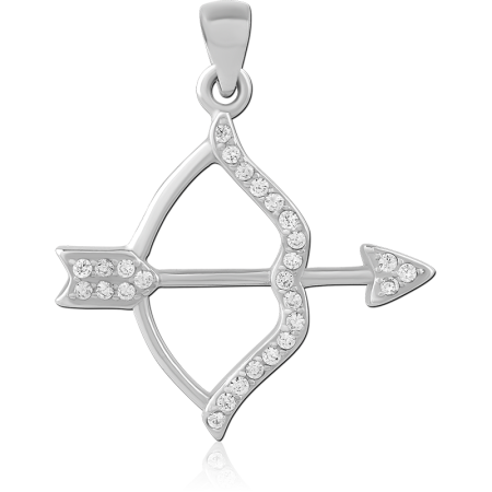 STERLING SILVER 925 PENDANT BOW AND ARROW WITH CLEAR PAVE GEMS