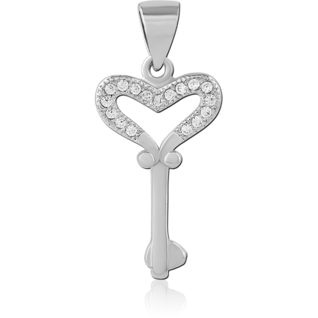 STERLING SILVER 925 PENDANT JEWELED OPEN HEART KEY OUTLINE DESIGN