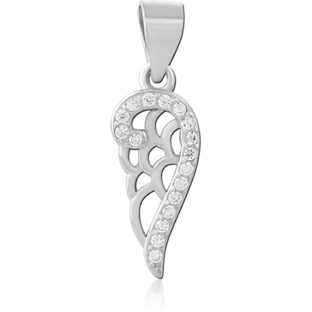 STERLING SILVER 925 PENDANT JEWELED ANGEL WING OUTLINE CHARM DESIGN