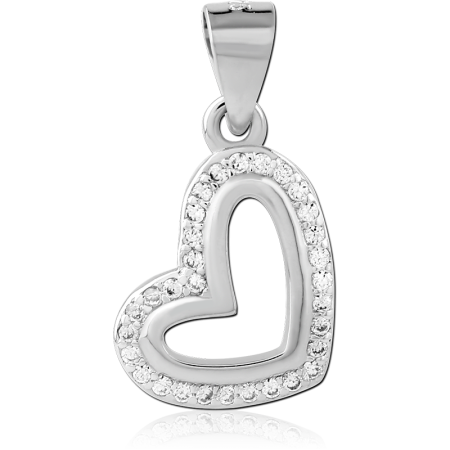 STERLING SILVER 925 PENDANT JEWELED TILTED OPEN HEART OUTLINE DESIGN