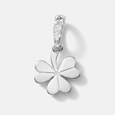 STERLING SILVER 925 PENDANT FOUR LEAF CLOVER WITH JEWELED BAIL