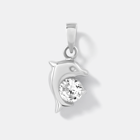 STERLING SILVER 925 PENDANT RIGHT FACING DOLPHIN WITH SINGLE ROUND GEM