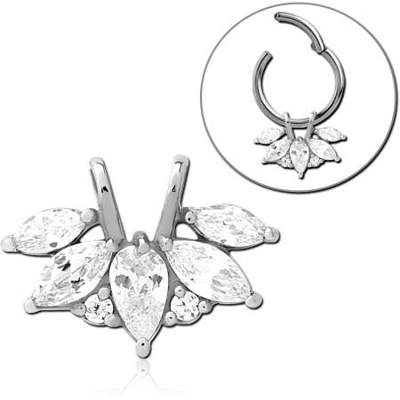 SURGICAL STEEL PENDANT PEAR AND MARQUISE GEM FAN FOR HINGED SEGMENT RING