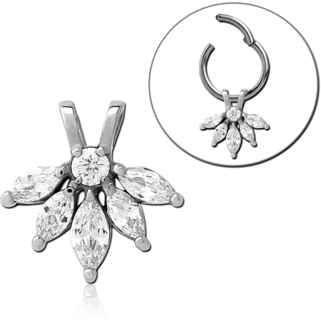 SURGICAL STEEL PENDANT MARQUISE PETAL FLOWER GEM FOR HINGED SEGMENT RING