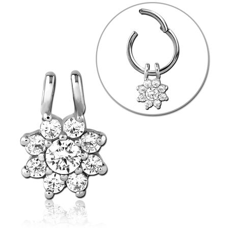SURGICAL STEEL PENDANT ROUND GEM CLUSTER FLOWER FOR HINGED SEGMENT RING