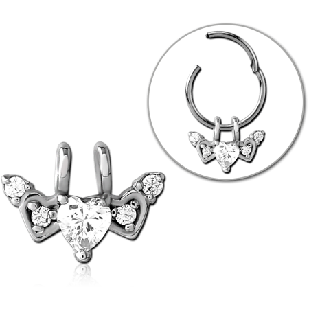 SURGICAL STEEL PENDANT HEART GEM WITH WINGED ACCENTS FOR HINGED SEGMENT RING