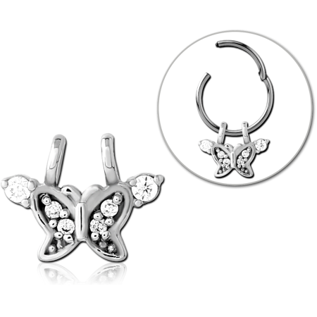 SURGICAL STEEL PENDANT BUTTERFLY GEM DESIGN FOR HINGED SEGMENT RING