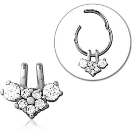 SURGICAL STEEL PENDANT CLUSTER HEART GEM FOR HINGED SEGMENT RING