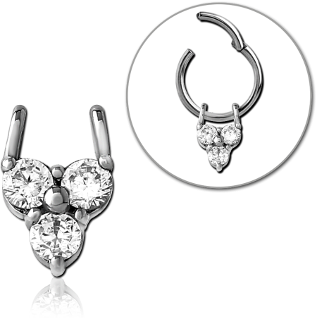 SURGICAL STEEL SLIDING CHARM TRIPLE ROUND CLEAR GEM CLUSTER PRONG SET