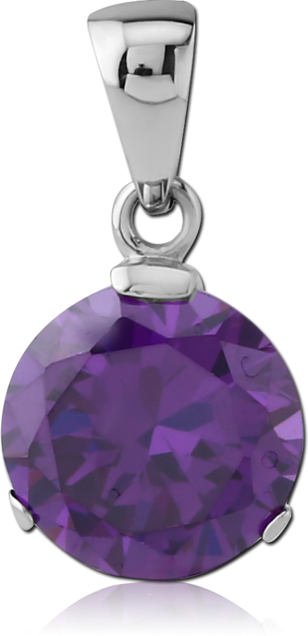 316L SURGICAL STEEL PENDANT ROUND GEM PRONG-SET FACETED DROP DESIGN