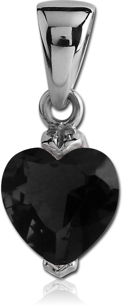 316L SURGICAL STEEL PENDANT HEART BLACK GEM PRONG-SET FACETED DROP DESIGN