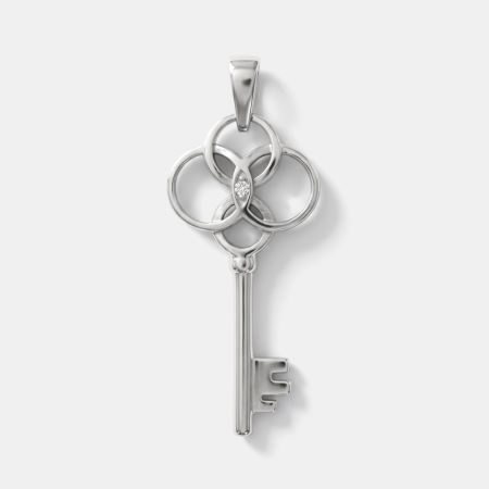 316L SURGICAL STEEL PENDANT KEY WITH OPENWORK BOW AND SINGLE CLEAR GEM