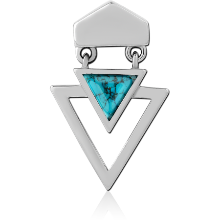 316L SURGICAL STEEL PENDANT GEOMETRIC DOUBLE TRIANGLE WITH TURQUOISE PATTERN CERAMIC INLAY