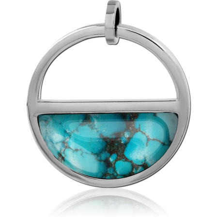 316L SURGICAL STEEL OPEN CIRCLE PENDANT WITH TURQUOISE PATTERN CERAMIC INLAY
