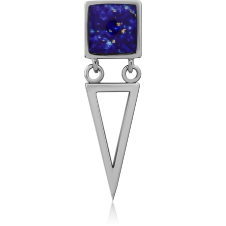 316L SURGICAL STEEL PENDANT WITH SQUARE BLUE CERAMIC INLAY AND DANGLING TRIANGLE FRAME