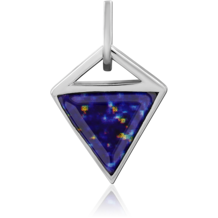 316L SURGICAL STEEL PENDANT GEOMETRIC TRIANGLE FRAME WITH BLUE CERAMIC INLAY