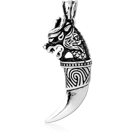 316L SURGICAL STEEL PENDANT DRAGON HEAD WITH CARVED FANG DESIGN DETAIL