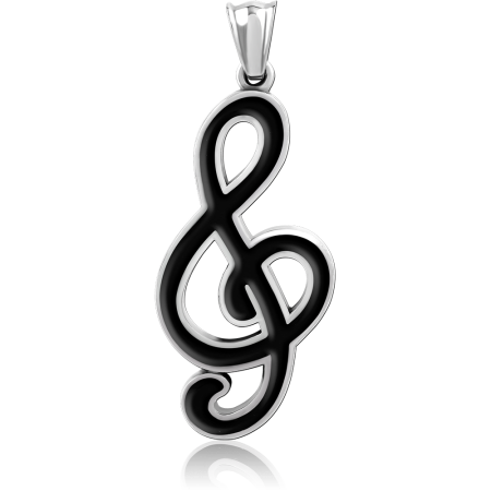 316L SURGICAL STEEL PENDANT TREBLE CLEF BLACK INLAY OUTLINE