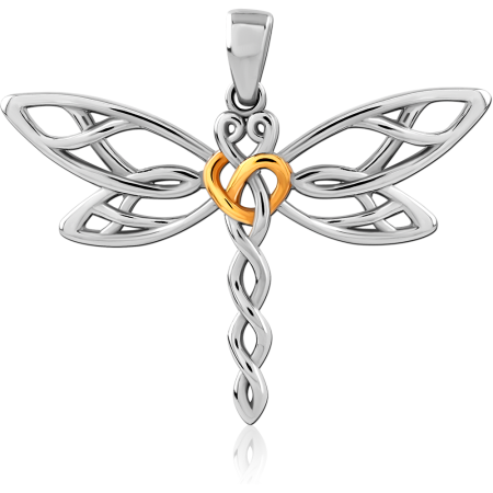 316L SURGICAL STEEL PENDANT DRAGONFLY CELTIC WINGS WITH HEART ACCENT