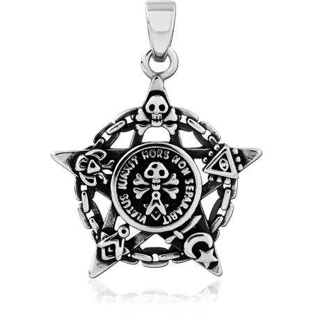 316L SURGICAL STEEL PENDANT STAR MEDALLION WITH SKULL DETAILS
