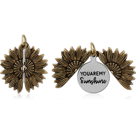 316L SURGICAL STEEL PENDANT SUNFLOWER LOCKET TWO TONE WITH MESSAGE DISC