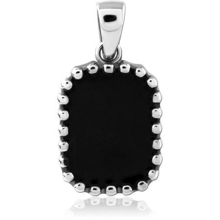 316L SURGICAL STEEL PENDANT BLACK INLAY PRONGED EDGE RECTANGULAR BORDER DESIGN