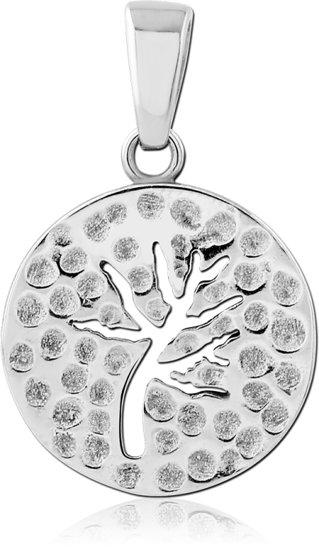316L SURGICAL STEEL PENDANT TREE OF LIFE CUTOUT TEXTURED DISC