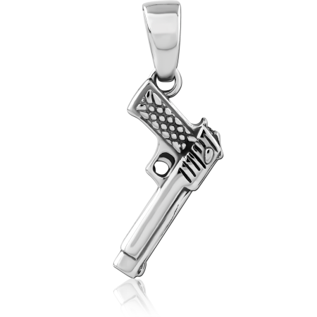 316L SURGICAL STEEL PENDANT PISTOL HANDGUN DETAILED CHARM POLISHED FINISH
