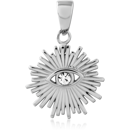 316L SURGICAL STEEL PENDANT SUNBURST EYE WITH CLEAR GEM CENTER