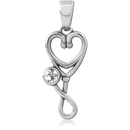 316L SURGICAL STEEL PENDANT HEART STETHOSCOPE WITH CLEAR GEM ACCENT
