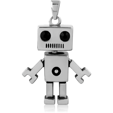 316L SURGICAL STEEL PENDANT ROBOT WITH BLACK EYES AND CUTOUT DETAILS