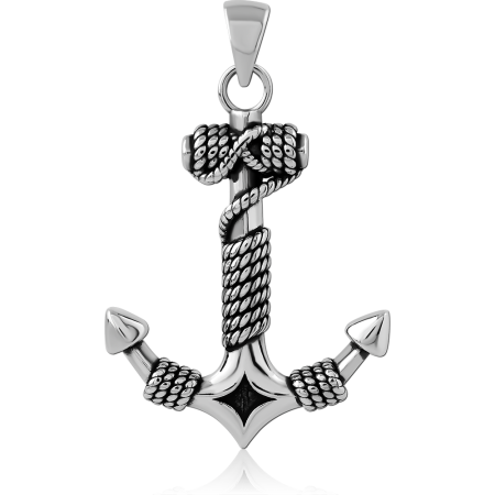 316L SURGICAL STEEL PENDANT ANCHOR WRAPPED WITH ROPE NAUTICAL DETAILING AND TEXTURED ACCENTS