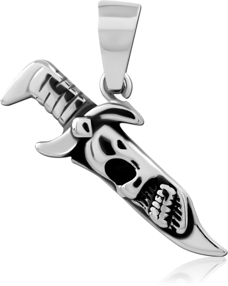 316L SURGICAL STEEL PENDANT DAGGER WITH SKULL FACE AND CURVED GUARD