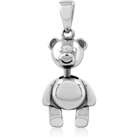 316L SURGICAL STEEL PENDANT TEDDY BEAR WITH ROUNDED EARS AND BELLY