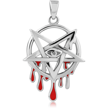 316L SURGICAL STEEL PENDANT PENTAGRAM EYE WITH RED DRIP ACCENTS