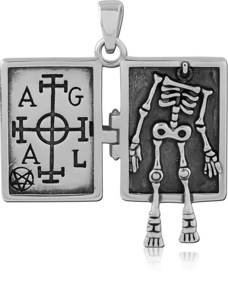 316L SURGICAL STEEL PENDANT DOUBLE PANEL SIGIL AND SKELETON WITH DANGLE PARTS