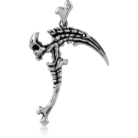 316L SURGICAL STEEL PENDANT SKELETON SCYTHE WITH SKULL DETAIL